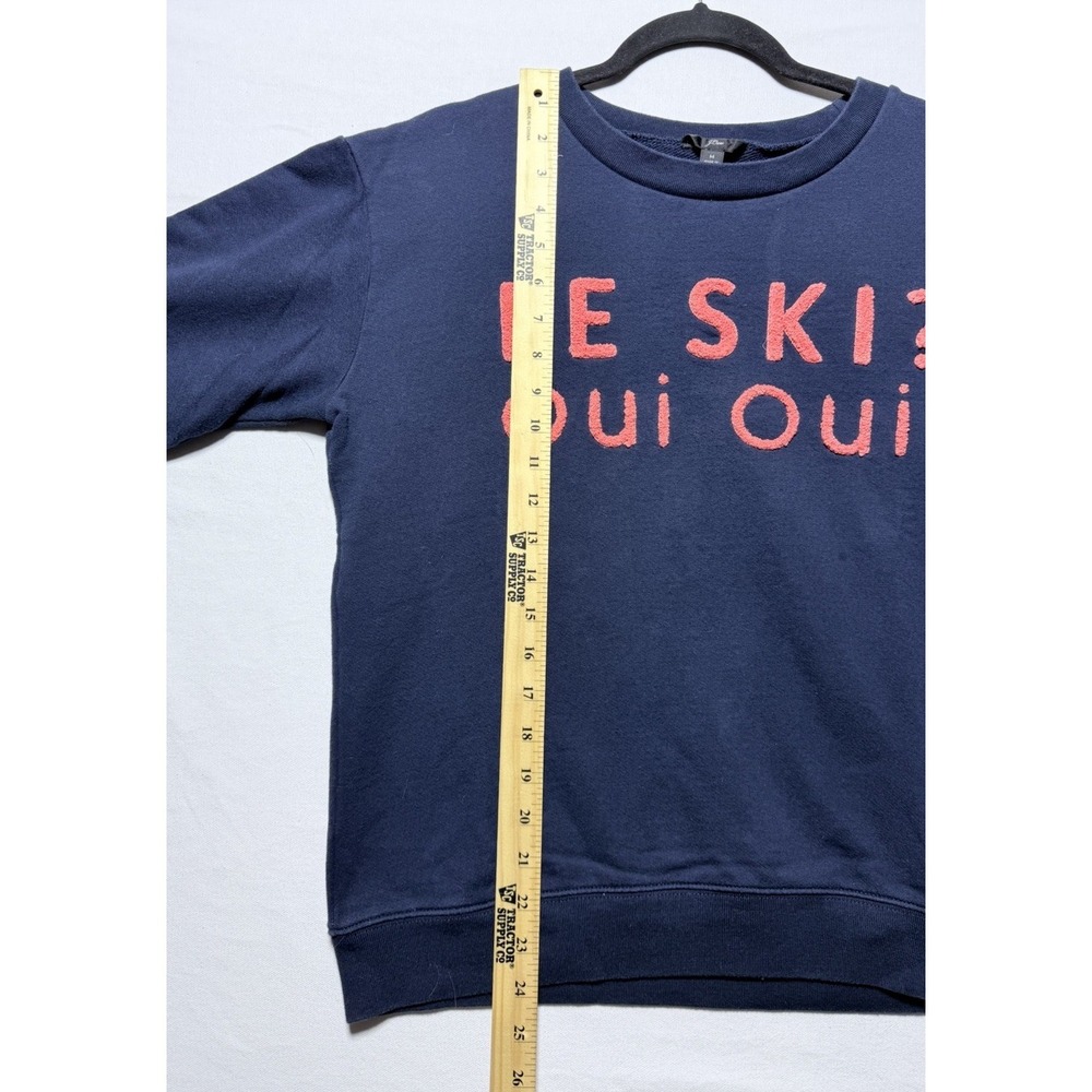 J Crew Apres Sweater Medium Navy Le Ski Oui Oui Graphic Ski Chalet Cottagecore - Picture 10 of 12